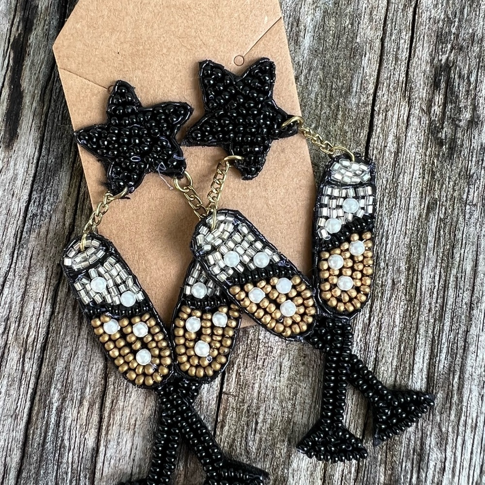 Beaded Star and Champagne Earrings